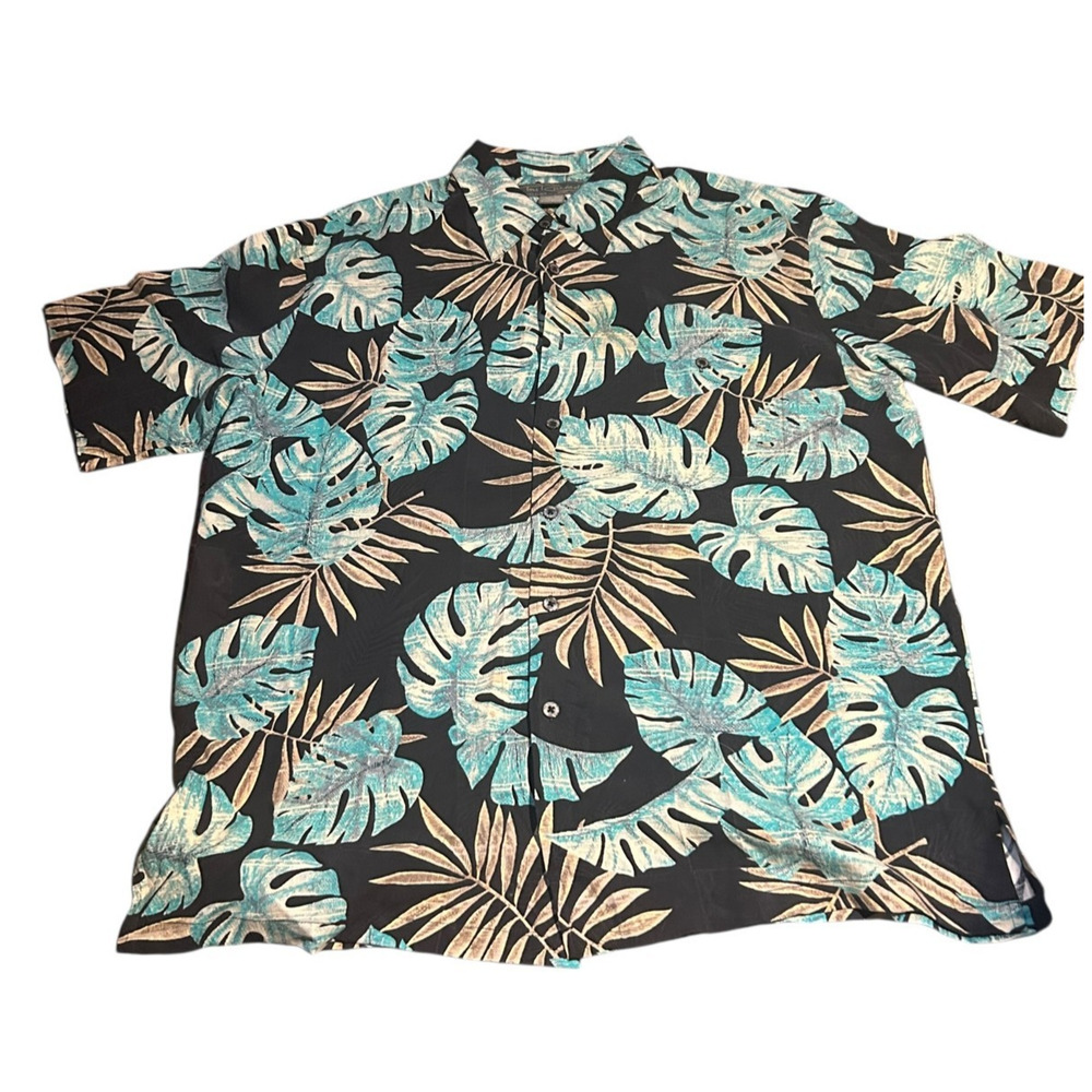 Tori Richard Silk Hawaiian Shirt Mens L Green Floral Tiki Camp Resort Cruise
